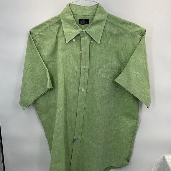 Brooks Brothers 346 Men's 100% Linen Large Green Short Sleeve - Picture 1 of 5